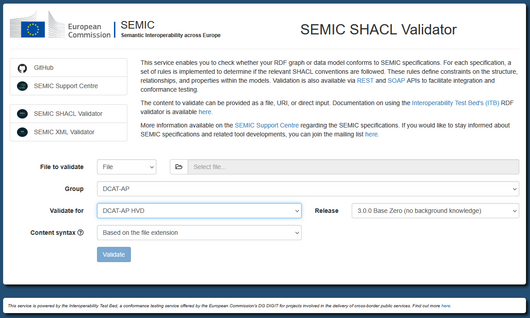Screenshot Oberfläche SEMIC Validator