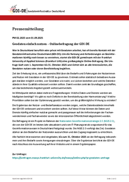Pressemitteilung der GDI-DE zur Online-Umfrage zur Nutzer- und Bedarfsanalyse